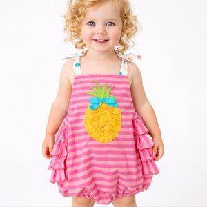 RicRac & Ruffles Pink Stripe Bubble Romper 18M NWT Ruffle Polka Dot